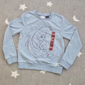 Frozen II Elsa Blue Water Crew Neck Long Sleeves Sweatshirt Size M(7/8)